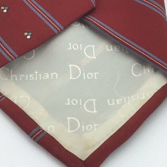 Christian Dior Red Pin Striped Tie - Picture 2 of 5